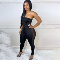 Fashion Sexy Tube Top Tight Mesh Splice See-through Jumpsuit HMS-5541