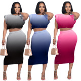 Casual Sexy Gradient Top And Skirt Two Piece Sets CL-6124