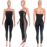 Fashion Sexy Tube Top Tight Mesh Splice See-through Jumpsuit HMS-5541