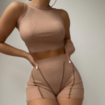 Solid Ribbed Tank Top High Waist Shorts 2 Piece Sets ME-8035