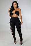 Solid Sexy Lace-Up Tube Top+Pants 2 Piece Sets ME-8052