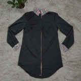Plaid Patchwork Long Sleeve Shirt Dress CY-7105