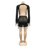 Sexy Mesh See Through Backless Top Mini Skirts 2 Piece Sets BY-5665