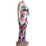 Plus Size Casual Floral Print Halter Top And Skirt Two Piece Sets ONY-7002