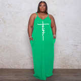 Plus Size Casual Sling Print Maxi Dress WAF-772081