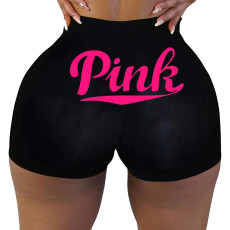 Pink Letter Print Tight Shorts BLI-2579