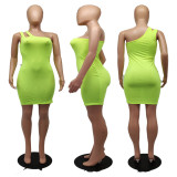 Solid One Shoulder Sleeveless Mini Dress APLF-3001