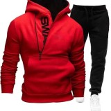 Pullover Side Zip Contrast Hooded Men's Sweatshirt Set FLZH-HD01-ZK33