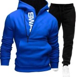 Pullover Side Zip Contrast Hooded Men's Sweatshirt Set FLZH-HD01-ZK33