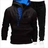 Pullover Side Zip Contrast Hooded Men's Sweatshirt Set FLZH-HD01-ZK33