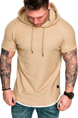 Men Casual Pleated Solid Short Sleeve Hooded Top FLZH-ZT116