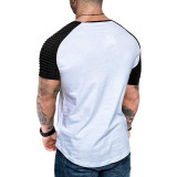 Men Pleated Color Block Fashion Short Sleeve T-Shirt FLZH-ZT102