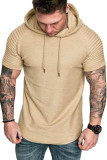 Men Casual Solid Short Sleeve Hooded Top FLZH-ZT117