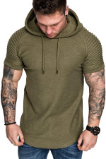 Men Casual Solid Short Sleeve Hooded Top FLZH-ZT117