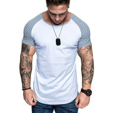 Men Pleated Color Block Fashion Short Sleeve T-Shirt FLZH-ZT102