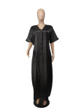 Solid Short Sleeve Loose Maxi Dress SXF-22113