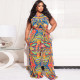 Plus Size Printed Sleeveless Sashes Wide Leg Jumpsuit OSIF-22235