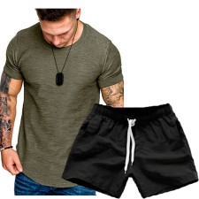 Men's Casual Short Sleeve T-Shirt Two Piece Shorts Set FLZH-ZT139-ZK70