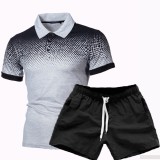 Men Gradient Short Sleeve Fashion Polo Two Piece Shorts Set FLZH-ZT126-ZK70