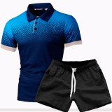 Men Gradient Short Sleeve Fashion Polo Two Piece Shorts Set FLZH-ZT126-ZK70