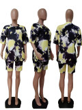 Tie Dye Print Casual Two Piece Shorts Set (Without Mask)LSD-88622