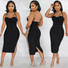 Sexy Hot Drlling Hollow Out Sling Midi Dress BY-5657