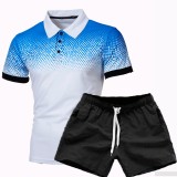 Men Gradient Short Sleeve Fashion Polo Two Piece Shorts Set FLZH-ZT126-ZK70