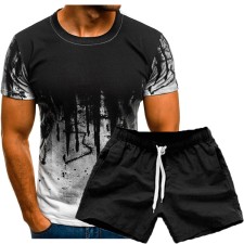 Men Fashion Printed Short Sleeve T-Shirts Two Piece Shorts Set FLZH-ZT69-ZK70
