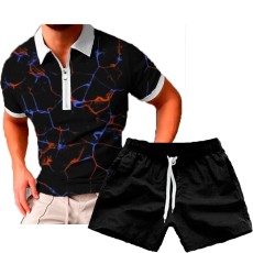 Men's Casual Print POLO Two-Piece Shorts Sets FLZH-ZT158-ZK70