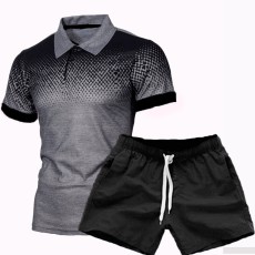 Men Gradient Short Sleeve Fashion Polo Two Piece Shorts Set FLZH-ZT126-ZK70