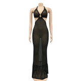 Sexy See Through Halter Backless Maxi Dress BY-5719