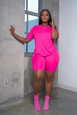 Plus Size Solid T Shirt And Shorts 2 Piece Sets LSD-83666