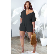 Plus Size Casual Solid Color Short Sleeve Rompers GCNF-0184