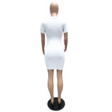 Solid Short Sleeve Drawstring Slim Mini Dress MZ-2738