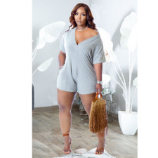 Plus Size Casual Solid Color Short Sleeve Rompers GCNF-0184