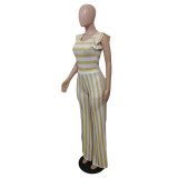 Striped Print Sleeveless Top Wide Leg Pants Two Piece Sets GCNF-0183