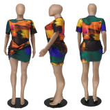 Fashion Sexy Print Short Sleeve Mini Dress APLF-3012