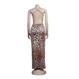 Printed Leopard Backless Long Dress FSXF-F342