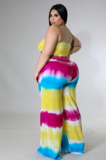 Plus Size Printed Tube Top Straight Pants 2 Piece Sets YH-008