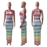 Sexy Striped Sleeveless Sling Maxi Dress NIK-304