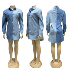 Denim Patchwork Long Sleeve Shirt Dress CY-7111