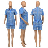 Paisley Print Shirt Top And Shorts 2 Piece Sets GLF-10094