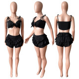 Solid Ruffled Two Piece Shorts Sets CH-8213