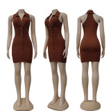 Solid Sleeveless Turndown Collar Slim Mini Dress CY-6599