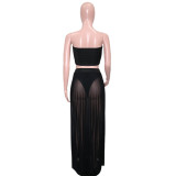 Sexy Tube Top+Perspective Maxi Skirt+Briefs 3 Piece Sets SH-390301