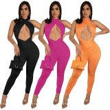 Sexy Cross Strap Hollow Out Jumpsuit HHF-99113