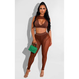 Sexy Mesh Sleeveless Two Piece Pants Sets AWF-5910