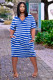 Plus Size Casual Stripe Print V-Neck Pockets Dress TK-6237