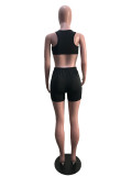 Casual Sports Solid Sleeveless Cropped Top Shorts 2 Piece Sets SHA-86309