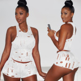 Sexy Sleeveless Hole Two Piece Shorts Sets AL-283